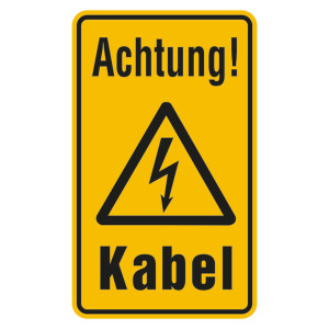 Warnschild "Achtung! Kabel" Aluminium geprägt und gelocht 120 x200 mm