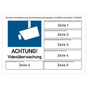 Hinweisschild Videoüberwachung nach DSGVO mit Text nach Wunsch