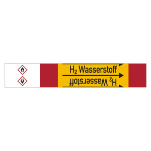 Rohrleitungskennzeichen H2 Wasserstoff für Rohrleitungen ab Ø 10 mm (3/8 Zoll), Folie selbstklebend 105 mm x 33 m auf Rolle