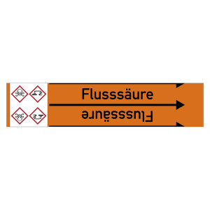 Rohrleitungskennzeichen Flusssäure für Rohrleitungen ab Ø 10 mm (3/8 Zoll), Folie selbstklebend 90 mm x 33 m auf Rolle
