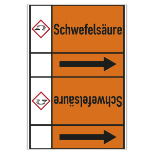 Rohrleitungskennzeichen Schwefelsäure für Rohrleitungen ab Ø 50 mm (2 Zoll), Folie selbstklebend 105 mm x 33 m auf Rolle