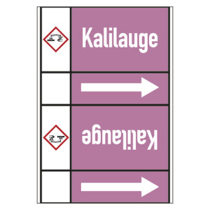 Rohrleitungskennzeichen Kalilauge für Rohrleitungen ab Ø 50 mm (2 Zoll), Folie selbstklebend 105 mm x 33 m auf Rolle