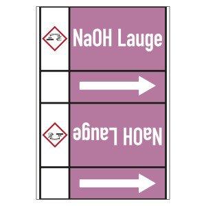 Rohrleitungskennzeichen NaOH Lauge für Rohrleitungen ab Ø 50 mm (2 Zoll), Folie selbstklebend 105 mm x 33 m auf Rolle