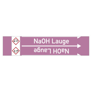 Rohrleitungskennzeichen NaOH Lauge für Rohrleitungen ab Ø 10 mm (3/8 Zoll), Folie selbstklebend 90 mm x 33 m auf Rolle