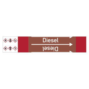 Rohrleitungskennzeichen Diesel für Rohrleitungen ab Ø 10 mm (3/8 Zoll), Folie selbstklebend 105 mm x 33 m auf Rolle