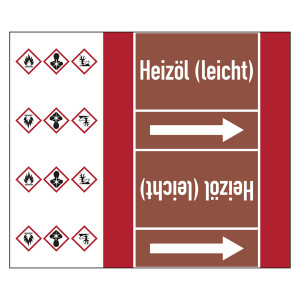 Rohrleitungskennzeichen Heizöl (leicht) für Rohrleitungen ab Ø 50 mm (2 Zoll), Folie selbstklebend 180 mm x 33 m auf Rolle