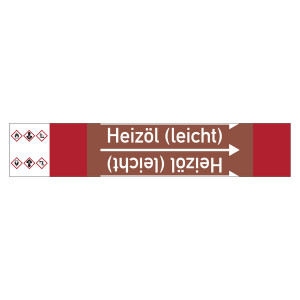 Rohrleitungskennzeichen Heizöl (leicht) für Rohrleitungen ab Ø 10 mm (3/8 Zoll), Folie selbstklebend 105 mm x 33 m auf Rolle