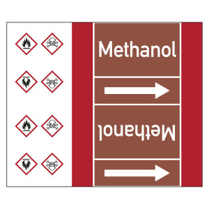 Rohrleitungskennzeichen Methanol für Rohrleitungen ab Ø 50 mm (2 Zoll), Folie selbstklebend 180 mm x 33 m auf Rolle