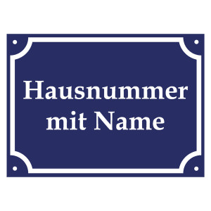 Hausnummer nach Wunsch mit Name blau/weiß, Emaille, 210 x 148 mm