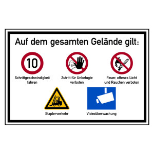 Hinweisschild Betriebsgelände "Schrittgeschwindigkeit" Aluminium-Verbund 2 mm 900 x 600 mm