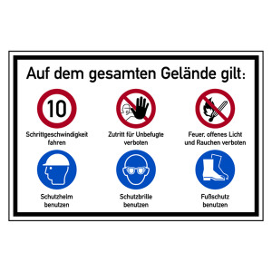 Hinweisschild Betriebsgelände "Schutzhelm benutzen" Aluminium-Verbund 2 mm 900 x 600 mm