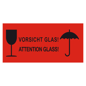 Paketaufkleber Vorsicht Glas Attention Glass, Rot