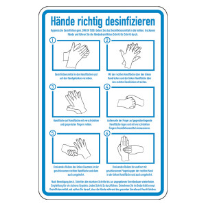 Aushang Hinweisschild Hände richtig desinfizieren DIN EN 1500