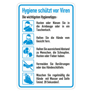 Hinweisschild Verhaltensregeln "Hygiene schützt vor Viren"
