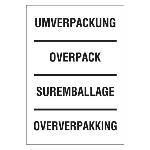 Verpackungskennzeichen Umverpackung, Overpack, Suremballage, Oververpakking, Weiß