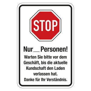 Hinweisschild "STOP Nur Personen! Warten Sie bitte vor dem Geschäft", Folie, 150 x 100 mm