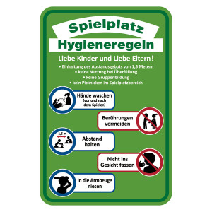 Hinweisschild Verhaltensregeln "Spielplatz Hygieneregeln", Aluminiumverbundplatte 2 mm 400 x 600 mm