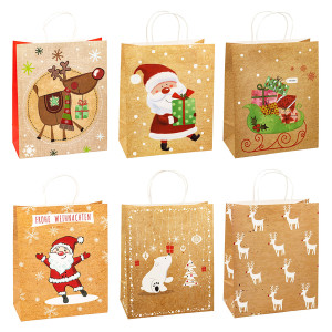 TSI 12er Pack Geschenktüte groß Kraftpapier ca. 26 x 12 x 32 cm Weihnachten S1 Geschenktaschen für Advent, Nikolaus