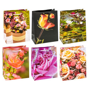 TSI 12er Pack Geschenktüten groß 26 x 13,5 x 32 cm ROSEN Geschenktaschen aus Papier Geschenkverpackung für viele Anlässe