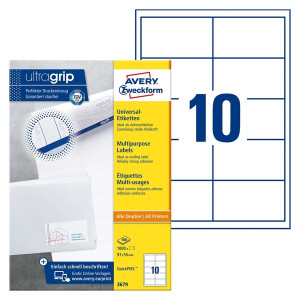 Avery Zweckform® 3679 Universal-Etiketten ultragrip - 97 x 55 mm, weiß, 1.000 Etiketten, permanent