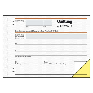 SIGEL Quittung für Kleinunternehmer ohne MwSt.-Ausweis - A6, MP, SD, 2 x 30 Blatt