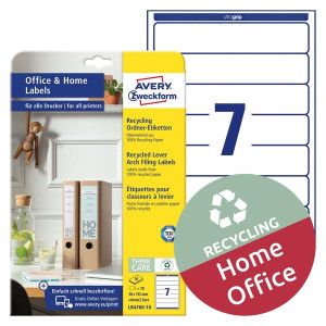 Avery Zweckform® LR4760-10 Recycling Ordnerrücken-Etiketten, schmal/kurz, 38 x 192 mm, weiß, 70 Etiketten