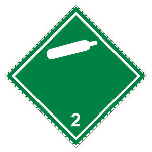 Gefahrzettel, Gefahrgutaufkleber Klasse 2.2 Nicht entzündbare, nicht giftige Gase, Gasflasche Weiß mit gestrichelter Kontrastlinie