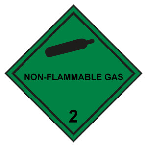 Gefahrzettel, Gefahrgutaufkleber Klasse 2.2 Nicht entzündbare, nicht giftige Gase mit Zusatztext NON-FLAMMABLE GAS, Gasflasche Schwarz mit durchgehend
