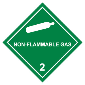Gefahrzettel, Gefahrgutaufkleber Klasse 2.2 Nicht entzündbare, nicht giftige Gase mit Zusatztext NON-FLAMMABLE GAS, Gasflasche Weiß