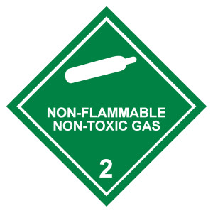Gefahrzettel, Gefahrgutaufkleber Klasse 2.2 Nicht entzündbare, nicht giftige Gase mit Zusatztext NON-FLAMMABLE NON-TOXIC GAS, Gasflasche Weiß