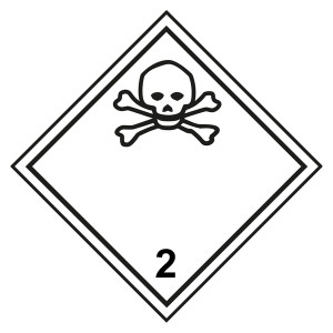 Gefahrzettel, Gefahrgutaufkleber Klasse 2.3 Giftige Gase, Totenkopf Schwarz mit durchgehender Kontrastlinie