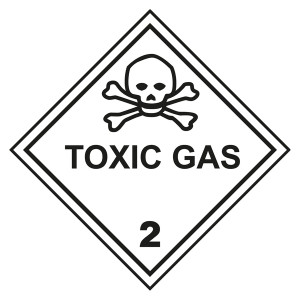 Gefahrzettel, Gefahrgutaufkleber Klasse 2.3 Giftige Gase mit Zusatztext TOXIC GAS, Totenkopf Schwarz mit durchgehender Kontrastlinie