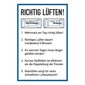 Hinweisschild Verhaltensregeln "Richtig Lüften"