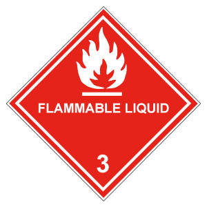Gefahrzettel, Gefahrgutaufkleber Klasse 3 Entzündbare, flüssige Stoffe mit Zusatztext FLAMMABLE LIQUID, Flamme Weiß mit durchgehender Kontrastlinie