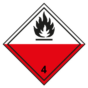 Gefahrzettel, Gefahrgutaufkleber Klasse 4.2 Selbstentzündliche Stoffe, Flamme Schwarz mit durchgehender Kontrastlinie