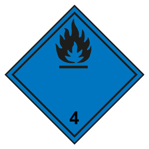 Gefahrzettel, Gefahrgutaufkleber Klasse 4.3 Stoffe, die mit Wasser entzündliche Gase bilden, Flamme Schwarz mit durchgehender Kontrastlinie
