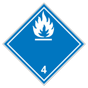 Gefahrzettel, Gefahrgutaufkleber Klasse 4.3 Stoffe, die mit Wasser entzündliche Gase bilden, Flamme Weiß mit durchgehender Kontrastlinie