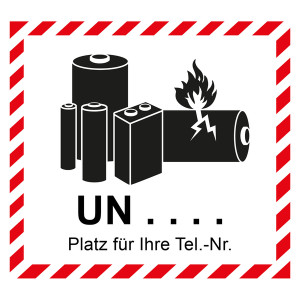 Aufkleber Lithium Batterie mit Eindruck UN-Nummer und Telefonnummer