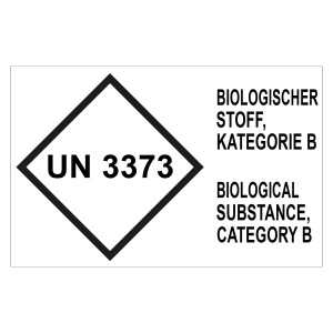 Gefahrzettel, Ansteckungsgefährliche Stoffe, mit UN 3373, BIOLOGISCHER STOFF, KATEGORIE B / BIOLOGICAL SUBSTANCE, CATEGORY B (Deutsch/Englisch)