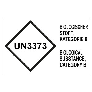 Gefahrzettel, Ansteckungsgefährliche Stoffe, mit UN3373, BIOLOGISCHER STOFF, KATEGORIE B / BIOLOGICAL SUBSTANCE, CATEGORY B (Deutsch/Englisch)