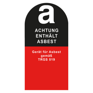 Gefahrenkennzeichen, Aufkleber Achtung enthält Asbest - Gerät für Asbest