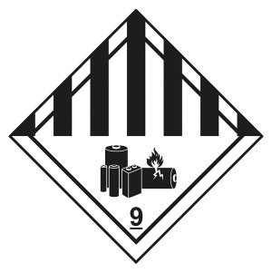 Gefahrzettel, Gefahrgutaufkleber Klasse 9A Verschiedene gefährliche Stoffe und Gegenstände, mit Batteriesymbol Schwarz, mit durchgehender Kontrastlini