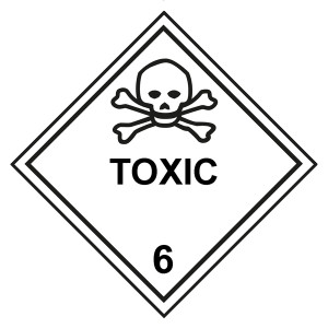 Gefahrzettel, Gefahrgutaufkleber Klasse 6.1 Giftige Stoffe mit Zusatztext TOXIC, mit durchgehender Kontrastlinie