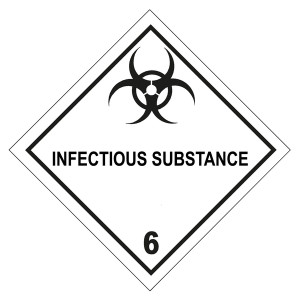 Gefahrzettel, Gefahrgutaufkleber Klasse 6.2 Ansteckungsgefährliche Stoffe mit Zusatztext INFECTIOUS SUBSTANCE