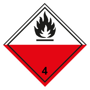Gefahrzettel, Gefahrgutaufkleber Klasse 4.2 Selbstentzündliche Stoffe, Flamme Schwarz mit durchgehender Kontrastlinie oben