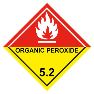 Gefahrzettel, Gefahrgutaufkleber Klasse 5.2 Organische Peroxide, Flamme Weiß mit Zusatztext ORGANIC PEROXIDE