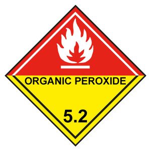 Gefahrzettel, Gefahrgutaufkleber Klasse 5.2 Organische Peroxide, Flamme Weiß mit Zusatztext ORGANIC PEROXIDE, mit durchgehender Kontrastlinie