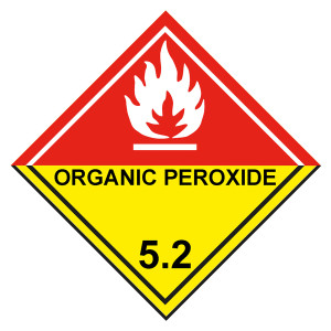 Gefahrzettel, Gefahrgutaufkleber Klasse 5.2 Organische Peroxide, Flamme Weiß mit Zusatztext ORGANIC PEROXIDE, mit durchgehender Kontrastlinie unten
