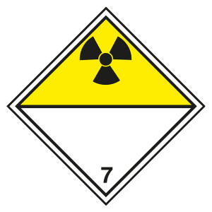 Gefahrzettel, Gefahrgutaufkleber Klasse 7D Radioaktive Stoffe zur Selbstbeschriftung, Strahlensymbol Schwarz, mit durchgehender Kontrastlinie