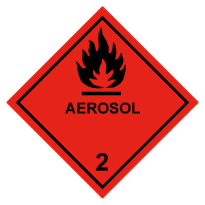 Gefahrzettel, Gefahrgutaufkleber Klasse 2.1 Entzündbare Gase mit Zusatztext AEROSOL, Flamme Schwarz